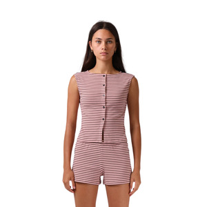 New In Fashion: Button Up Tank Top - Pink Stripe