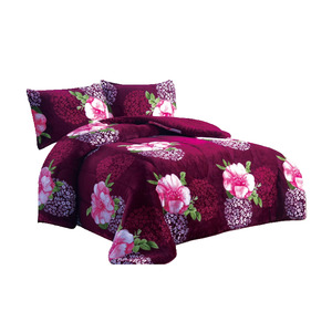 Camellia Design Blanket - Nova Printed Flannel Borrego 3 Piece Jumbo King Size Set - IPAMO