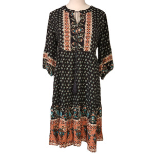 Products: Bloomchic Bandana Tassels Lantern Sleeve Ruffle Keyhole Neck Dress - IPAMO