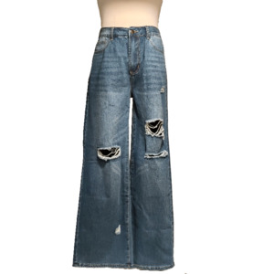 Products: Women's Blue Ripped Flare Jeans - IPAMO