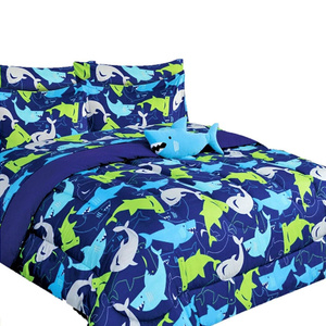 Kids 6 Piece Twin Shark Blue Comforter Bedding Set with furry friend - IPAMO