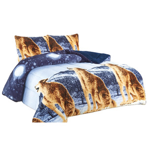 Products: Wolf Design Blanket - 3 Piece Nova Printed Flannel Borrego set - IPAMO