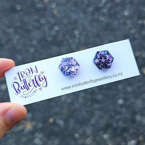 Hexagon Studs - Purple & Blue Chameleon