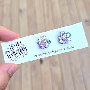 Abstract Flower Studs - Purple Mix