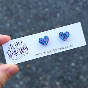 Heart Studs - Blue & Purple