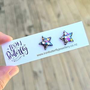 Star Studs - Purple & Blue Mix 1.5cm (domed)