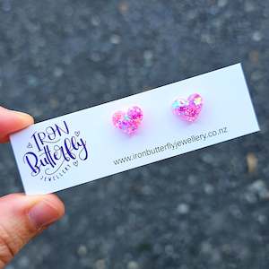 Heart Studs - Pink & Purple
