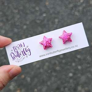 Star Studs - Pink 1.5cm (domed)
