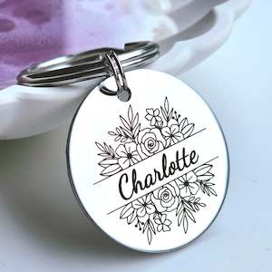 Engraved Keyrings: Flower Frame Keyring