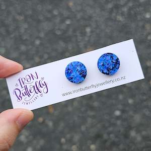 Stud Earrings: Circle Studs - Blue 15mm
