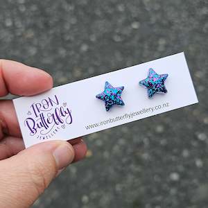 Star Studs - Blue & purple 1.5cm (domed)