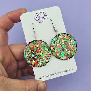 Dangle Earrings: 35mm Round Christmas Disk