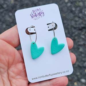 Dangle Earrings: Mini Heart Hoops - Seafoam