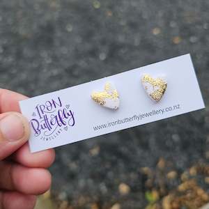 Stud Earrings: Heart Studs - White & Gold