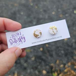 Stud Earrings: Circle Studs - White & Gold 12mm