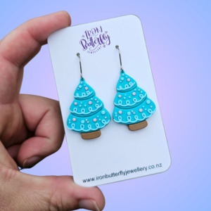 Christmas: Christmas Tree Earrings - Blue