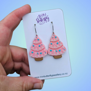 Christmas: Christmas Tree Earrings - Pink