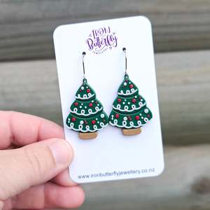 Christmas: Christmas Tree Earrings - Pine Green