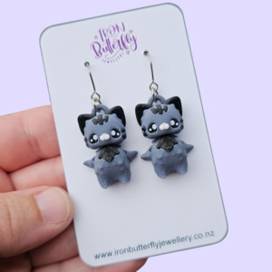 3d Printed Earrings: Animal Earrings - Cat (Grey Tabby)