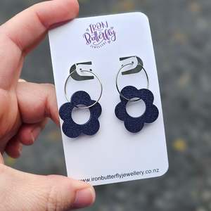 Flower Hoops - Navy