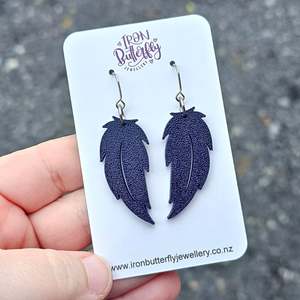 Feather Earrings - Navy