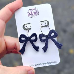 3d Printed Earrings: Bow Hoops - Navy