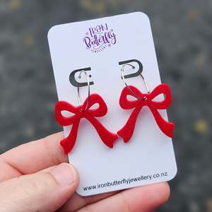 3d Printed Earrings: Bow Hoops - Red