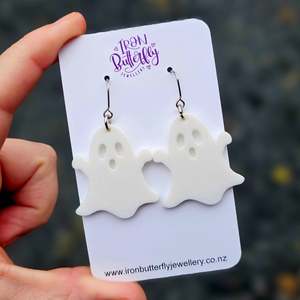 3d Printed Earrings: Halloween - White Ghosts