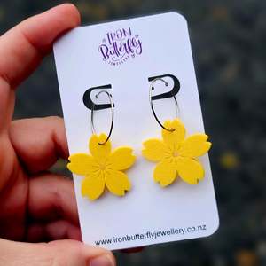 3d Printed Earrings: Sakura Hoops - Yellow