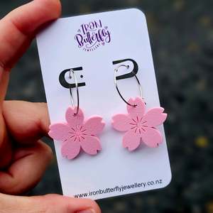 3d Printed Earrings: Sakura Hoops - Pastel Pink
