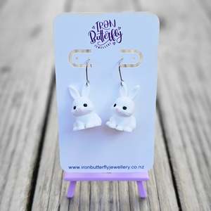 3d Printed Earrings: White Bunny Earrings