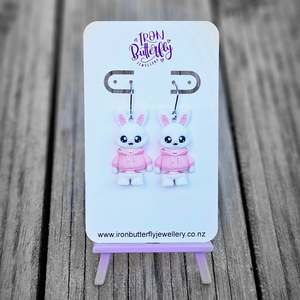Hoodie Rabbit Earrings - Pink