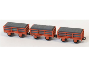 Model Railway: Peco GR-322 OO-9 2 Ton Slate Wagon Pack in Red - Festiniog Railway (Unbraked x2 Braked x1)