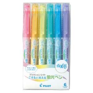 Highlighters: Pilot FriXion Soft Color Highlighter - 6 Color Set - Erasable