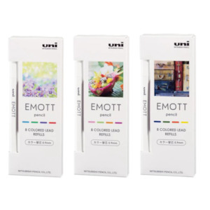 Color Pencils: Uni Emott Pencil Color Lead Set - 0.9 mm - No.1 Refresh / No.2 Tropical / No.3 Nostalgic