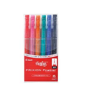 Comic Manga Pens: Pilot Frixion Fineliner Pen - 6 Color Set - Erasable