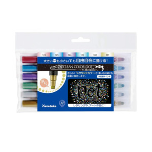 Kuretake ZIG Clean Color Dot Dual-Tip Markers - 6 Metallic Color Set