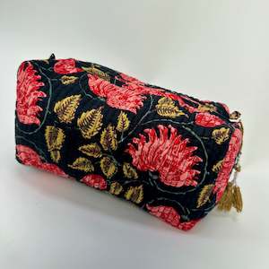 Bags: Quilted Cotton Toilet Bag - Navy Red+ Gold