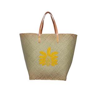 Bags: Woven Palm Basket with leather strap