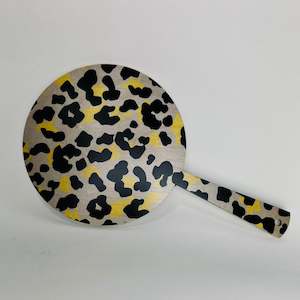 Mother S Day Sale: Hand mirror decorated timber - Cheetah Black/Yellow