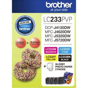Photo Video: Brother LC233PVP Combo Pack with 40 Sheets of 6x4 Photo Paper