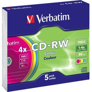 Verbatim CD-RW 700MB 2-4x Multi Colour 5 Pack with Slim Cases