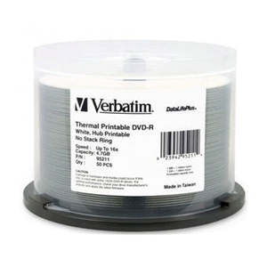 Verbatim: Verbatim DVD-R 4.7GB 16x Wht Wide Thermal Printable 50 Pack on Spindle