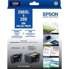 Epson 288XL BK + 288 C/M/Y 4 Ink Cartridge Value Pack