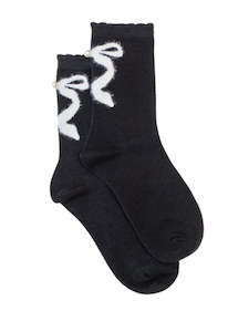 Antler Pearl Bow Sock - Black