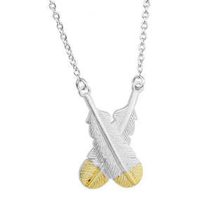 Necklaces: Crossed Huia Feather Necklace - Silver