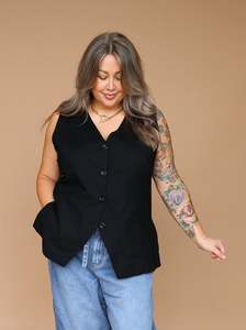 Tops: Longline Vest - Midnight