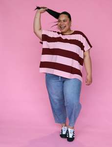 Just A Girl Tee - Mulberry Stripe