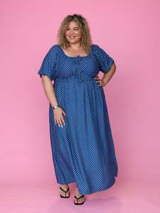 Tabitha Dress - Denim Polka Dot