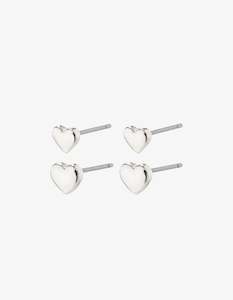 Pilgrim Afroditte Recycled Heart Earrings 2-In-1 Set - Silver Plated